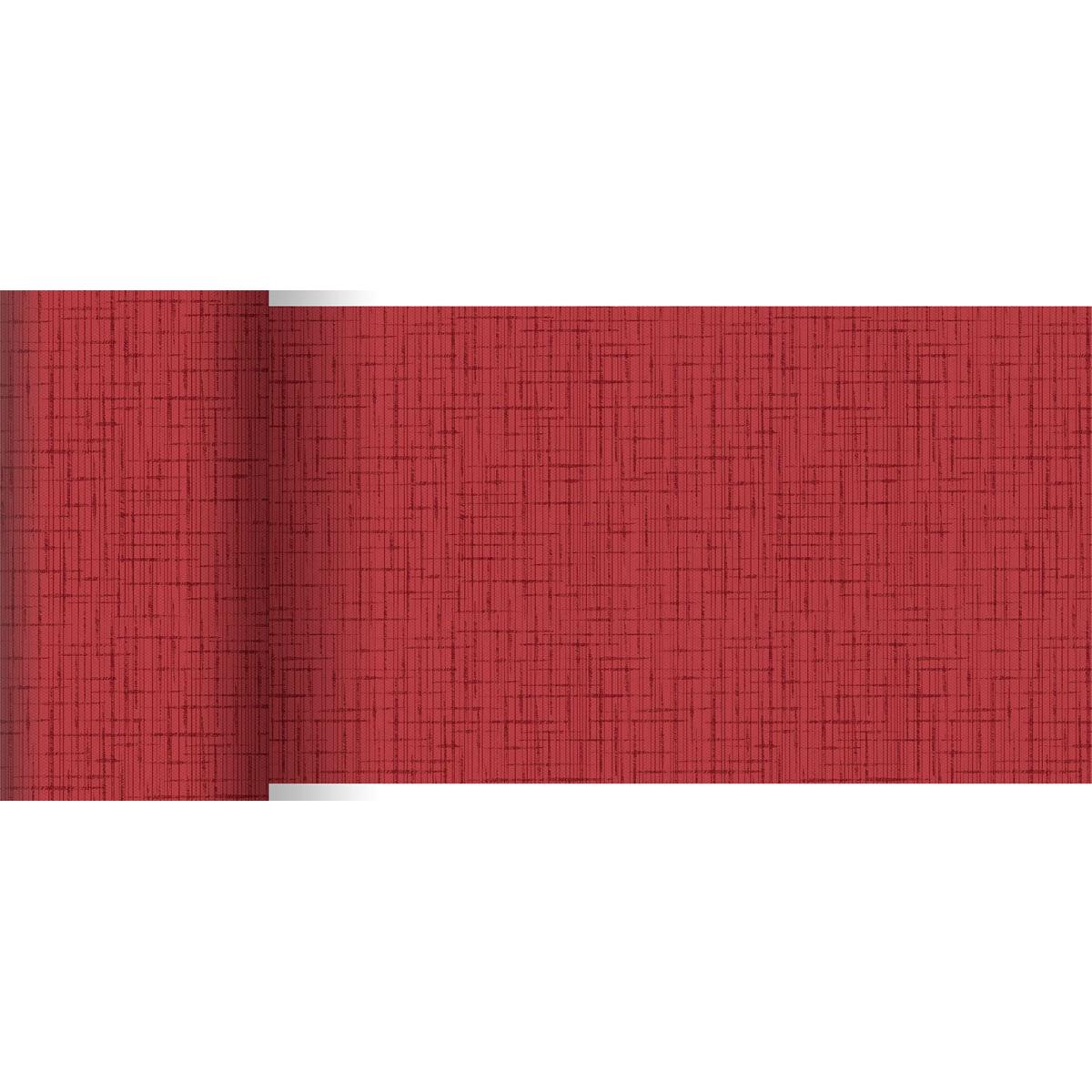 Der Dunicel-Tischläufer 20 m x 15 cm von Duni GmbH ist mit seinem dezenten roten Strukturgittermuster perfekt als moderne Tischdekoration oder Läufer vielseitig einsetzbar.
