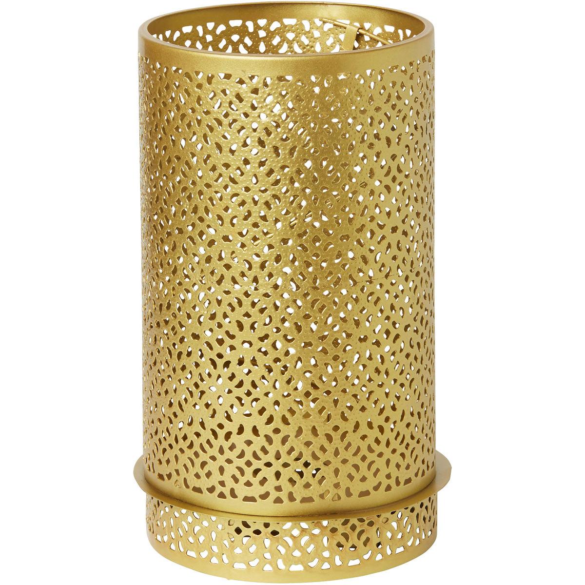 Der Auslaufartikel: Kerzenhalter Bliss 200 x 120 mm von Duni GmbH ist ein goldener Metall-Kerzenhalter mit dekorativem Lochmuster und stabilem Rundfuß - ein elegantes Wohnaccessoire für jedes Ambiente.