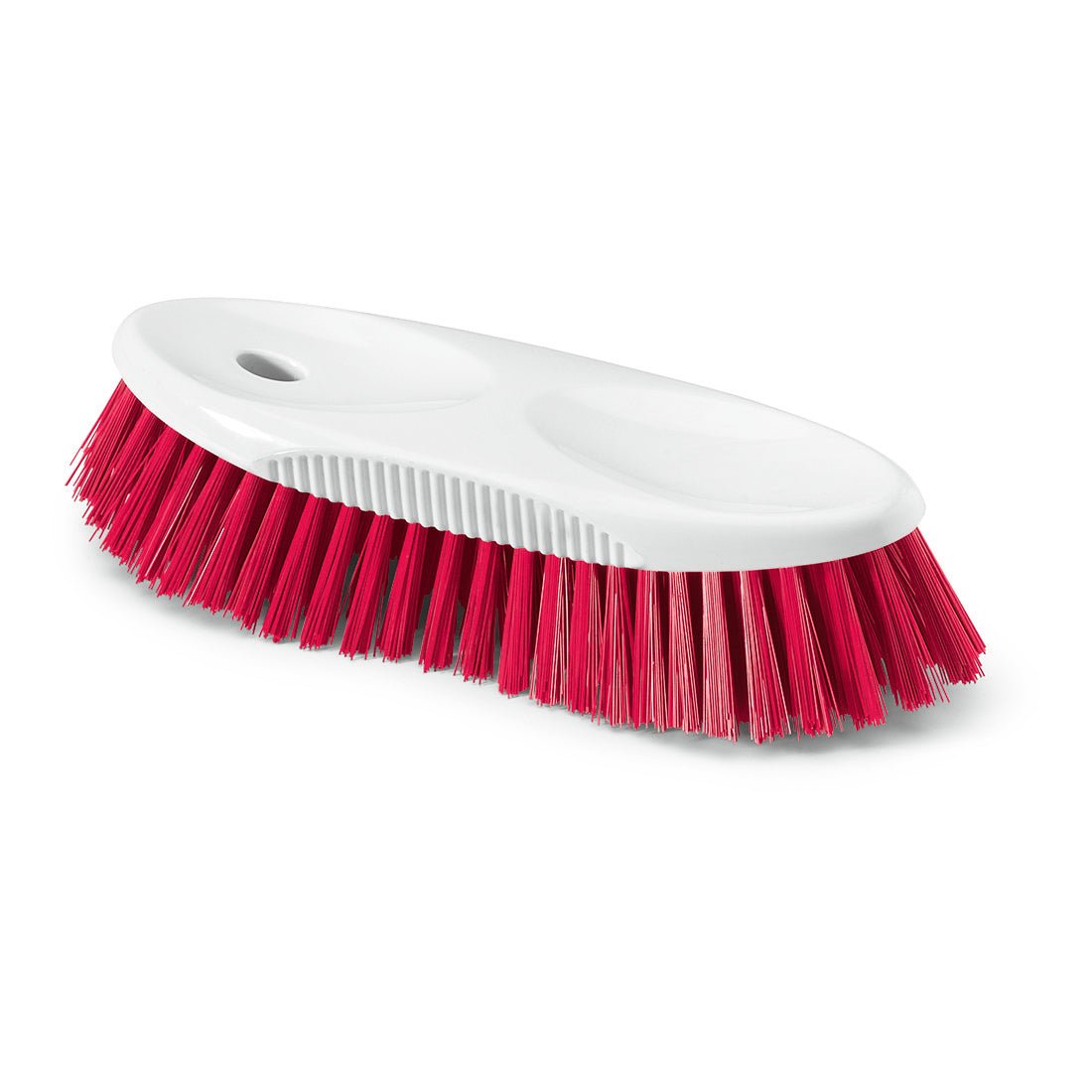 La spazzola per brocche HACCP Nölle Profi Brush 19 cm ha un manico in plastica bianca e setole rosse dure da 0,5 mm, raffigurata su sfondo bianco. Marca: Nölle Profi Pinsel Bürsten- & Pinseltechnik e.K.