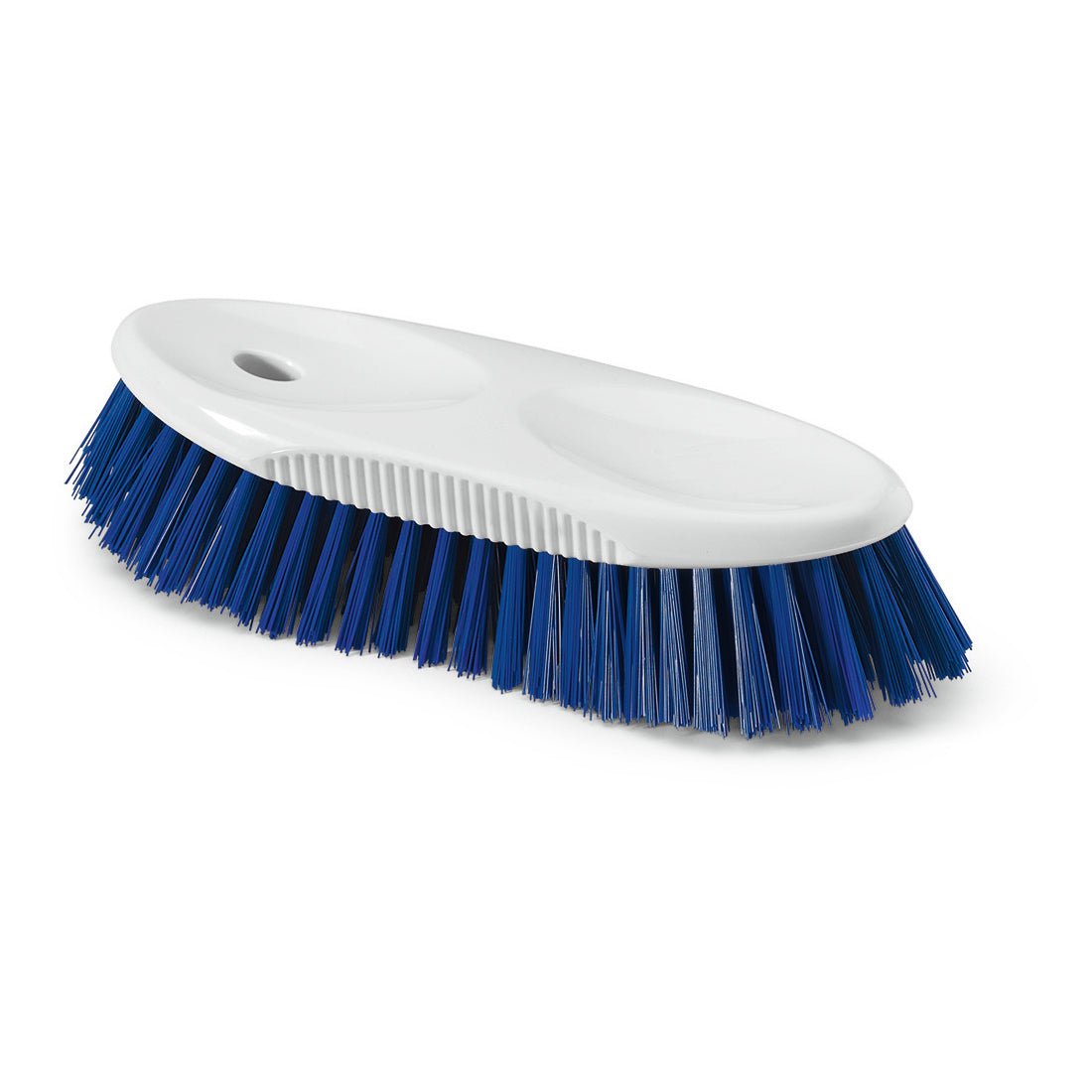 La spazzola per brocche HACCP Nölle Profi Brush 19 cm di Nölle Profi Brush Bürsten- & Pinseltechnik e.K. ha un manico bianco con incavi per le dita, setole blu dure da 0,5 mm e un foro per appenderla - ideale per la pulizia professionale della cucina.