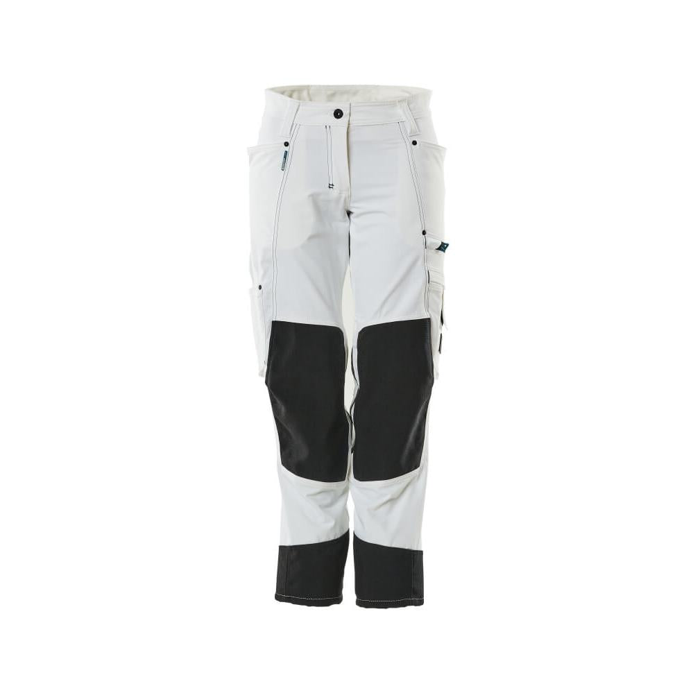 Pantaloni con tasche al ginocchio, donna, pantaloni a rombi, bianco