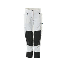 Pantaloni con tasche al ginocchio, donna, pantaloni a rombi, bianco