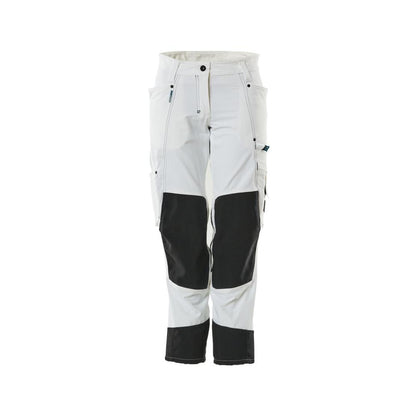 Pantaloni con tasche al ginocchio, donna, pantaloni a rombi, bianco