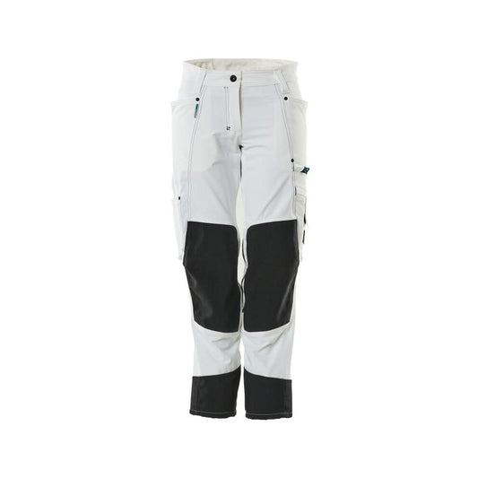 Pantaloni con tasche al ginocchio, donna, pantaloni a rombi, bianco