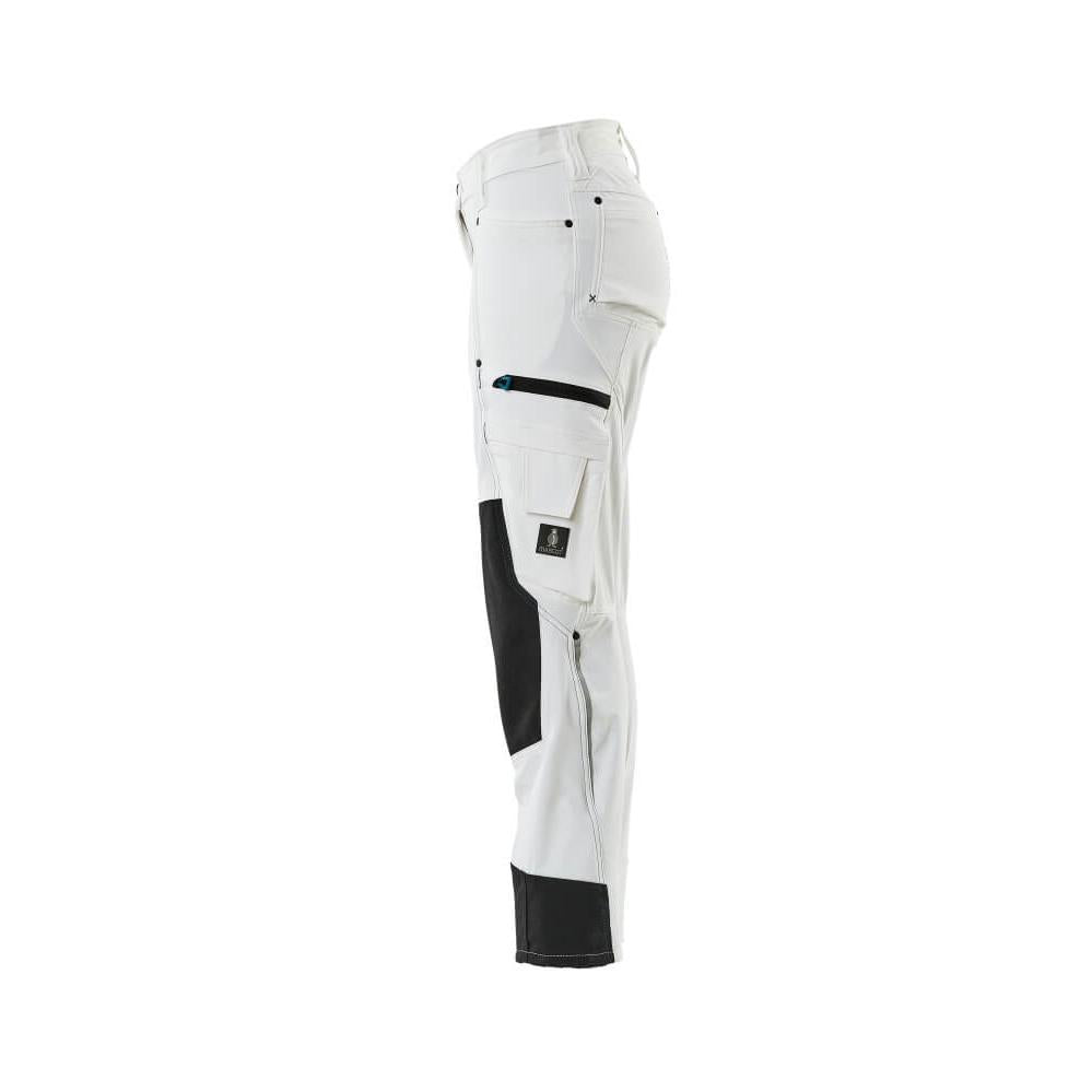Pantaloni con tasche al ginocchio, donna, pantaloni a rombi, bianco