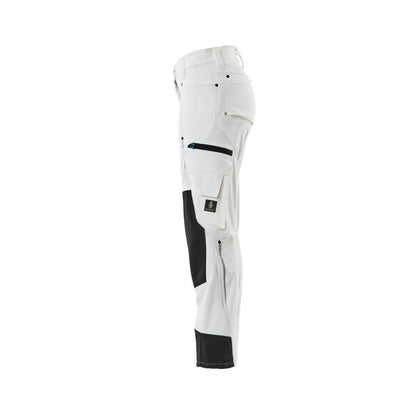 Pantaloni con tasche al ginocchio, donna, pantaloni a rombi, bianco