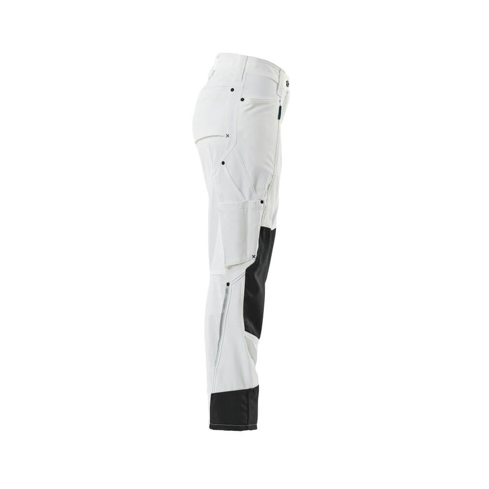 Pantaloni con tasche al ginocchio, donna, pantaloni a rombi, bianco