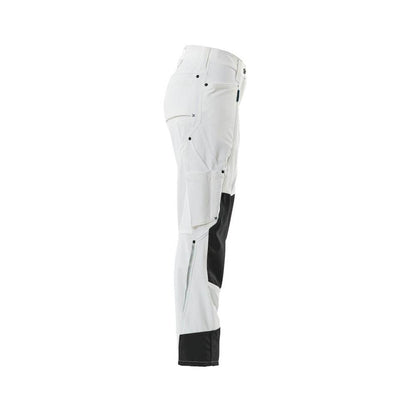 Pantaloni con tasche al ginocchio, donna, pantaloni a rombi, bianco