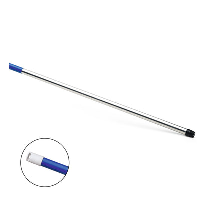 Der Nölle Profi Brush HACCP Aluminium-Stiel 140 cm von Nölle Profi Brush Bürsten- & Pinseltechnik e.K. hat einen blauen Griff, eine schwarze Gewindespitze zur sicheren Besenbefestigung und einen Einsatz, der das HACCP-konforme Gewindedesign zeigt.