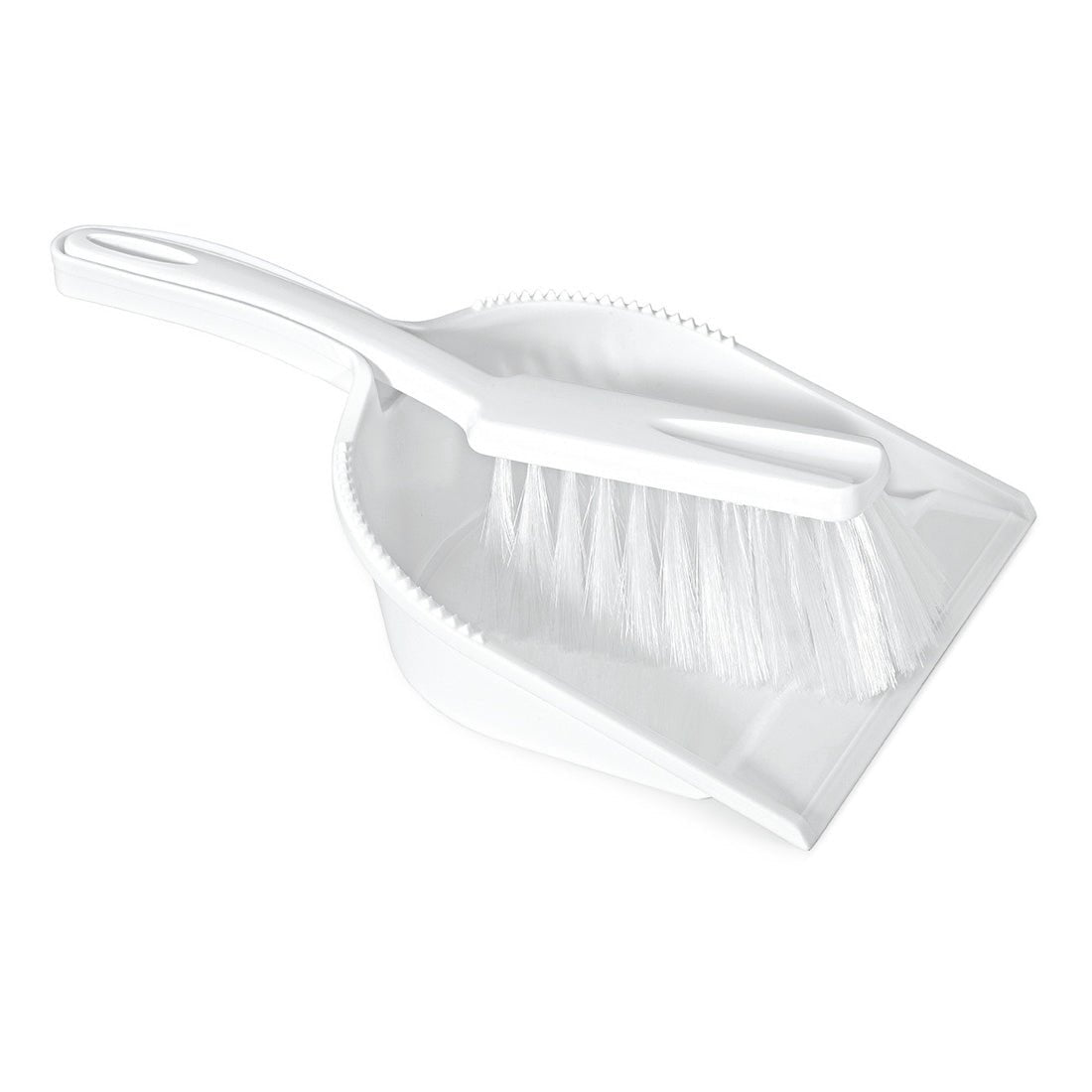 Viene mostrato il set da spazzare Nölle Profi Brush HACCP con setole 0,25 mm morbide di Nölle Profi Brush Bürsten- & Pinseltechnik e.K. con paletta bianca e pennello a setole morbide nel design d'uso conforme a HACCP.