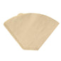 Un singolo filtro da caffè in carta marrone non sbiancata, piatto, 1x4 (190x150 mm) della Duni GmbH per macchine da caffè da 1L, con forma conica e bordo scanalato, raffigurato su sfondo bianco. La confezione contiene 200 pezzi.