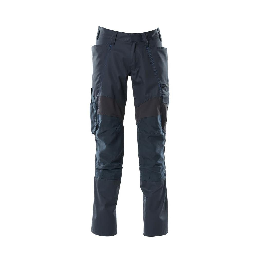 Pantaloni con tasche al ginocchio, pantaloni con inserti stretch, nero-blu