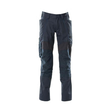 Pantaloni con tasche al ginocchio, pantaloni con inserti stretch, nero-blu