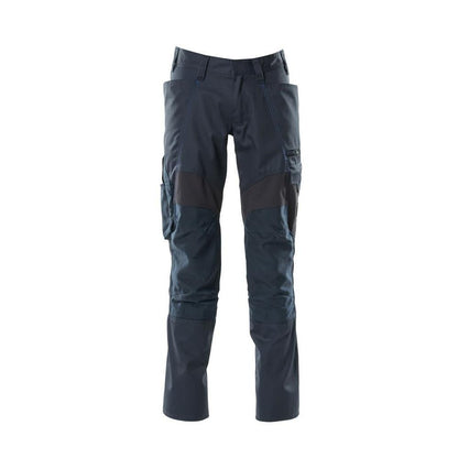 Pantaloni con tasche al ginocchio, pantaloni con inserti stretch, nero-blu
