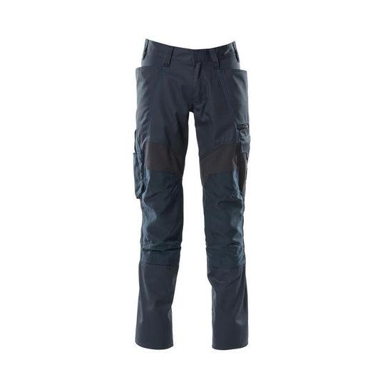 Pantaloni con tasche al ginocchio, pantaloni con inserti stretch, nero-blu