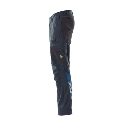 Pantaloni con tasche al ginocchio, pantaloni con inserti stretch, nero-blu