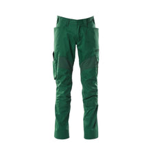 Pantaloni con tasche al ginocchio, pantaloni con inserti stretch, verde