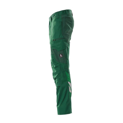Pantaloni con tasche al ginocchio, pantaloni con inserti stretch, verde
