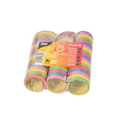 Le quattro stelle filanti da festa 3 stelle filanti 4m di PAPSTAR GmbH sono confezionate in un pacchetto sigillato con un'etichetta arancione con dettagli del prodotto e un bambino sorridente - perfette per una decorazione di alta qualità!.