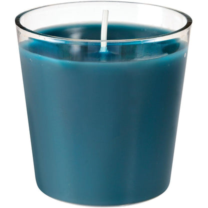 La ricarica Switch & Shine di Duni GmbH è una candela blu con stoppino bianco in un supporto trasparente, vista di lato su sfondo bianco, con circa 30 ore di lunga durata (65 x 65 mm) per un piacere prolungato.
