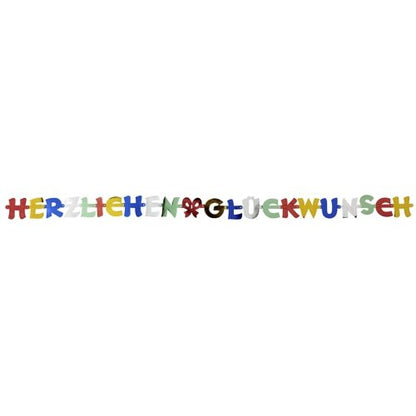La PAPSTAR catena di saluti 2,5 m "Congratulazioni" di PAPSTAR GmbH è una decorazione festiva con lettere di carta colorate nei colori rosso, blu, verde, giallo, bianco e nero - perfetta per ogni occasione speciale.