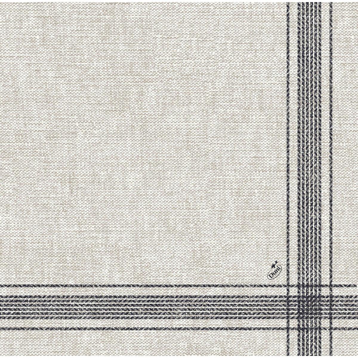 I tovaglioli Dunilin color beige 40 x 40 cm 1/4 piega della Duni GmbH sono realizzati in tessuto di alta qualità con una struttura intrecciata e linee a griglia nere incrociate in un angolo - perfetti per ambienti eleganti.