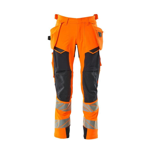 Pantaloni con tasche appese, pantaloni ULTIMATE STRETCH, colore arancione/nero-blu ad alta visibilità