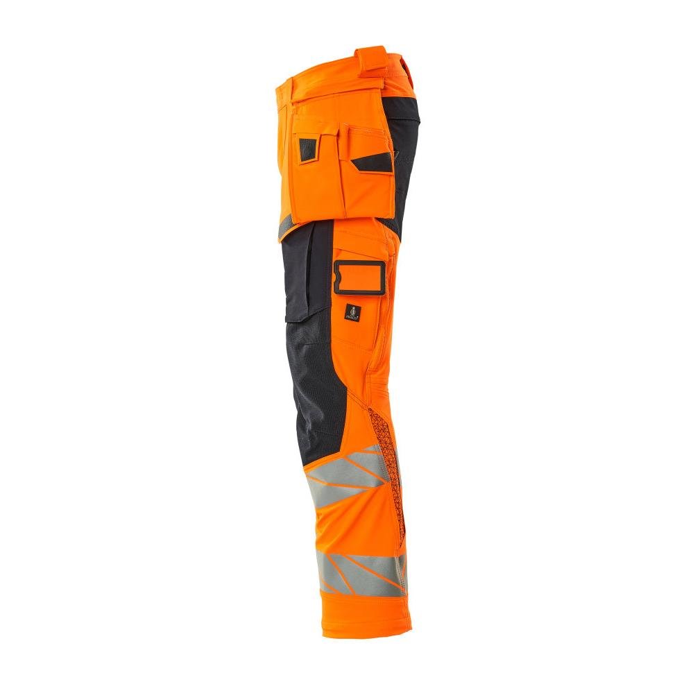 Pantaloni con tasche appese, pantaloni ULTIMATE STRETCH, colore arancione/nero-blu ad alta visibilità