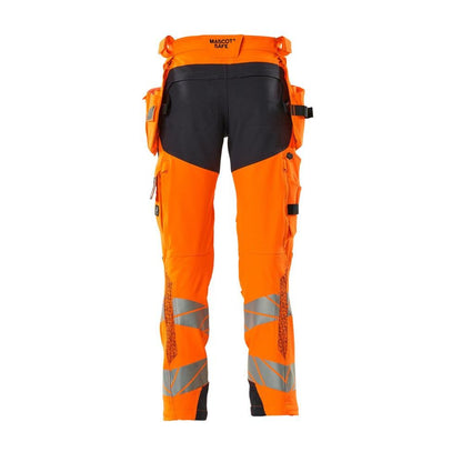 Pantaloni con tasche appese, pantaloni ULTIMATE STRETCH, colore arancione/nero-blu ad alta visibilità