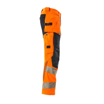 Pantaloni con tasche appese, pantaloni ULTIMATE STRETCH, colore arancione/nero-blu ad alta visibilità