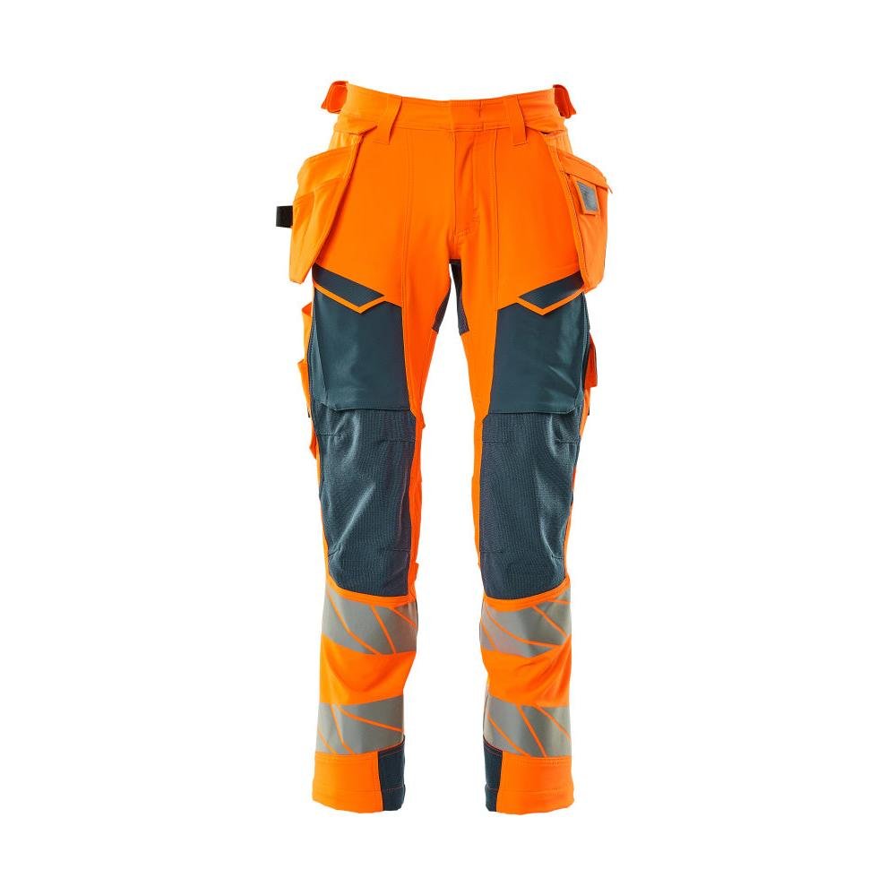 Pantaloni con tasche appese, pantaloni ULTIMATE STRETCH, colore arancio alta visibilità/petrolio scuro