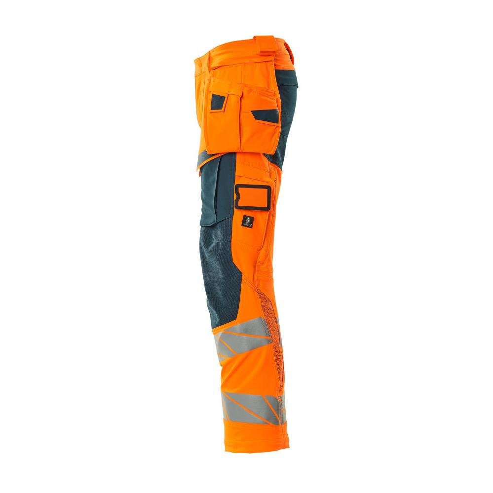 Pantaloni con tasche appese, pantaloni ULTIMATE STRETCH, colore arancio alta visibilità/petrolio scuro