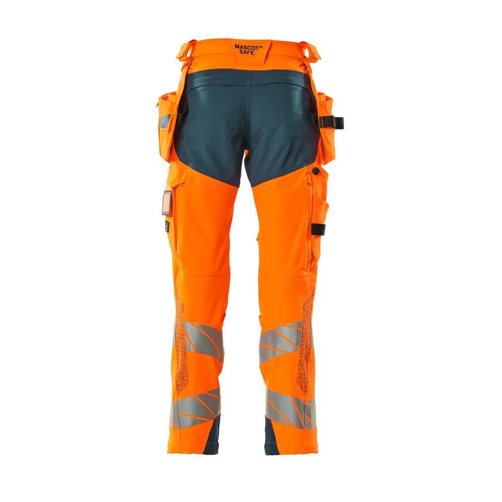 Pantaloni con tasche appese, pantaloni ULTIMATE STRETCH, colore arancio alta visibilità/petrolio scuro