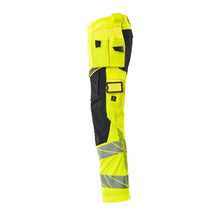 Pantaloni con tasche appese, pantaloni ULTIMATE STRETCH, colore giallo alta visibilità/nero-blu