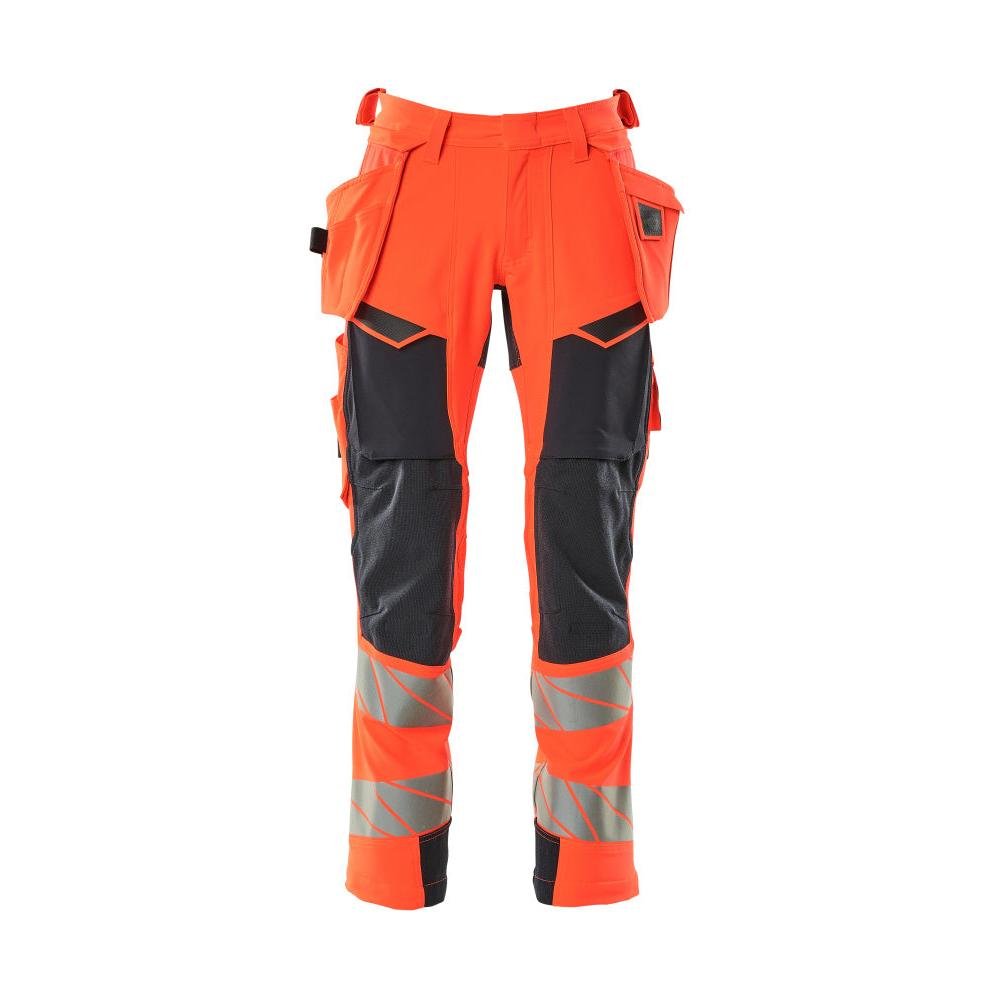 Pantaloni con tasche appese, pantaloni ULTIMATE STRETCH, rosso alta visibilità/nero-blu
