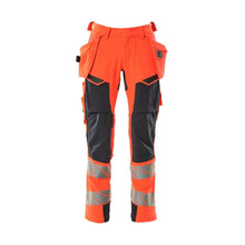 Pantaloni con tasche appese, pantaloni ULTIMATE STRETCH, rosso alta visibilità/nero-blu