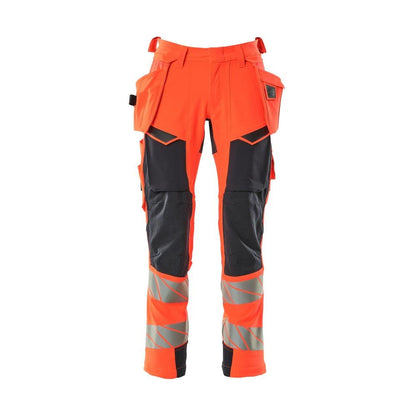 Pantaloni con tasche appese, pantaloni ULTIMATE STRETCH, rosso alta visibilità/nero-blu