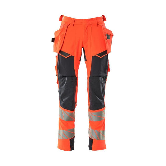 Pantaloni con tasche appese, pantaloni ULTIMATE STRETCH, rosso alta visibilità/nero-blu