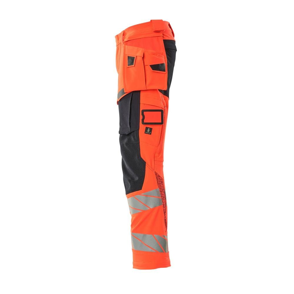 Pantaloni con tasche appese, pantaloni ULTIMATE STRETCH, rosso alta visibilità/nero-blu