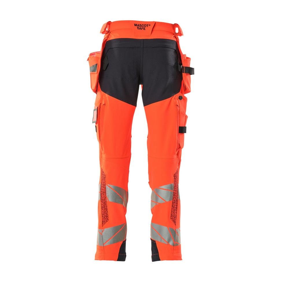 Pantaloni con tasche appese, pantaloni ULTIMATE STRETCH, rosso alta visibilità/nero-blu