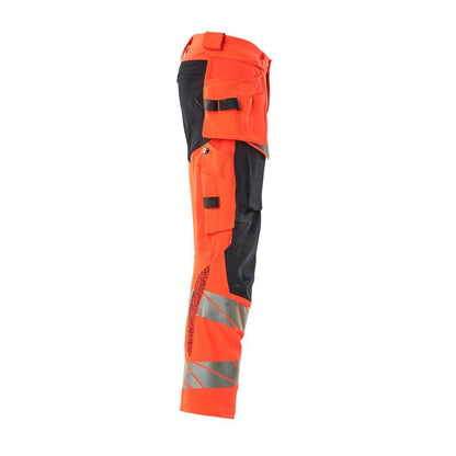 Pantaloni con tasche appese, pantaloni ULTIMATE STRETCH, rosso alta visibilità/nero-blu