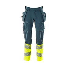 Pantaloni con tasche appese, pantaloni ULTIMATE STRETCH, petrolio scuro/giallo alta visibilità