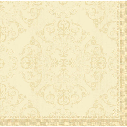 Carta da parati ornamentale color crema con un motivo floreale e a ghirigori simmetrico e filigranato in stile vintage - ispirato ai tovaglioli Dunilin 40 x 40 cm 1/4 piega di Duni GmbH.