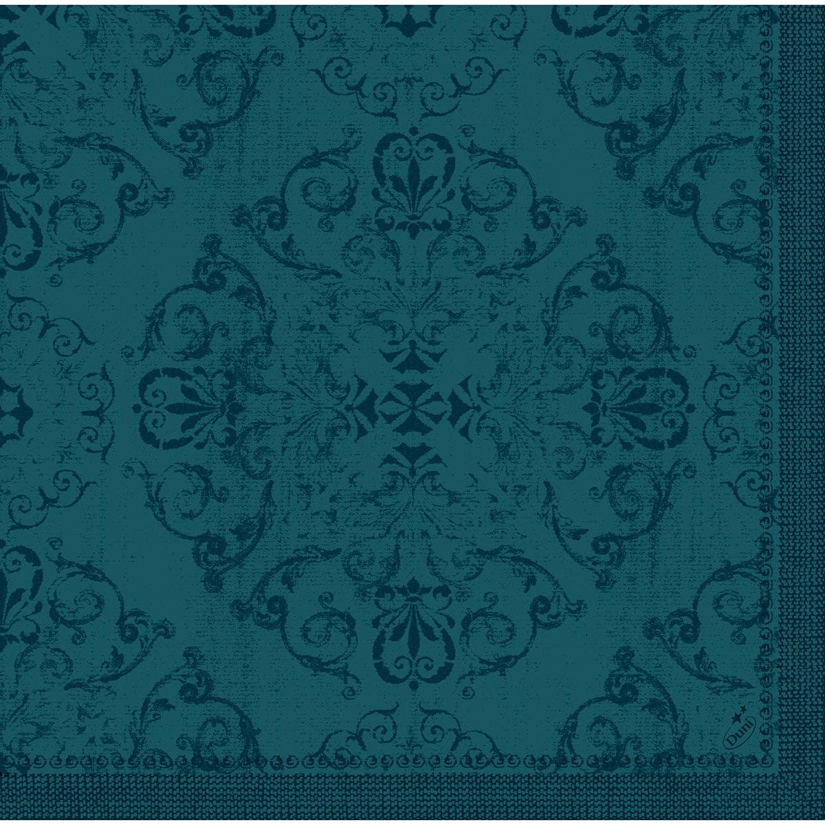 Tovaglioli Dunilin 40 x 40 cm 1/4 piega di Duni GmbH, color teal con un elegante motivo damascato floreale e a ghirigori e una bordura decorativa - tovaglioli di alta qualità per ogni tavola apparecchiata con stile.