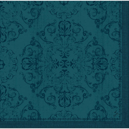 Tovaglioli Dunilin 40 x 40 cm 1/4 piega di Duni GmbH, color teal con un elegante motivo damascato floreale e a ghirigori e una bordura decorativa - tovaglioli di alta qualità per ogni tavola apparecchiata con stile.