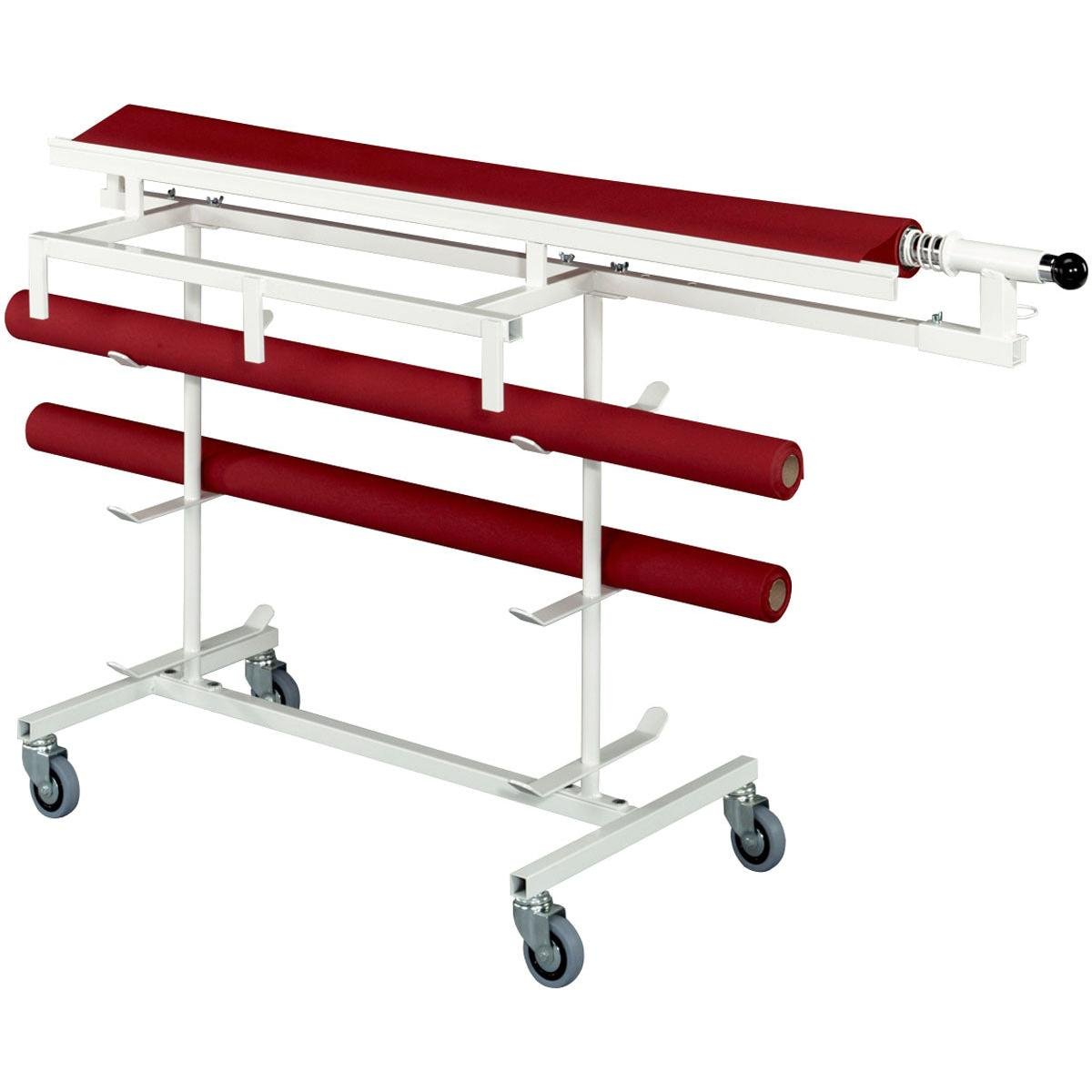 Il Duni GmbH Saaleindecker - Porta rotolo | 1 rotolo è un carrello in metallo bianco con coperchio rosso, maniglia, ganci e supporti - perfetto per organizzare e distribuire un rotolo per eventi o per preparare lunghe file di tavoli.