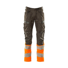 Pantaloni con tasche al ginocchio, pantaloni con inserti stretch, colore antracite scuro/arancio alta visibilità