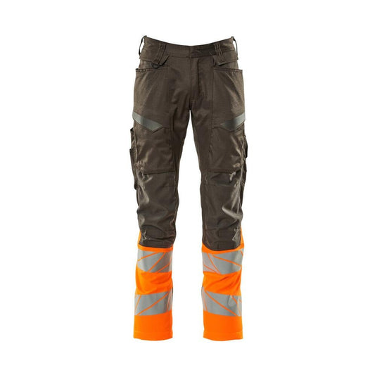 Pantaloni con tasche al ginocchio, pantaloni con inserti stretch, colore antracite scuro/arancio alta visibilità