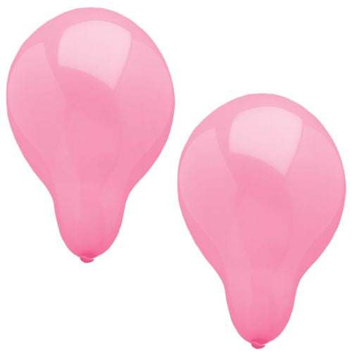 Zwei rosa PAPSTAR 10 Luftballons Ø 25 cm der PAPSTAR GmbH aus hochwertigem Latex stehen nebeneinander auf weißem Untergrund. Durch ihre glatte, glänzende Oberfläche eignen sie sich ideal für jede Dekoration.