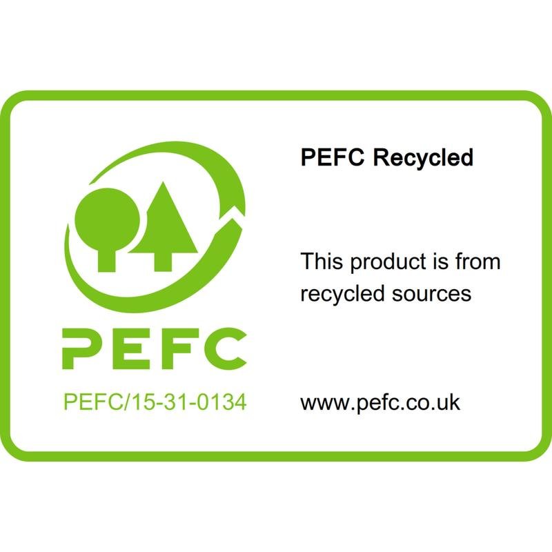 Le Post-it® Super Sticky 100% Recycling Notes della 3M Deutschland GmbH sono dotate di un'etichetta PEFC Recycled con logo ad albero verde, numero di certificazione e URL, che conferma che sono realizzate con fonti riciclate.